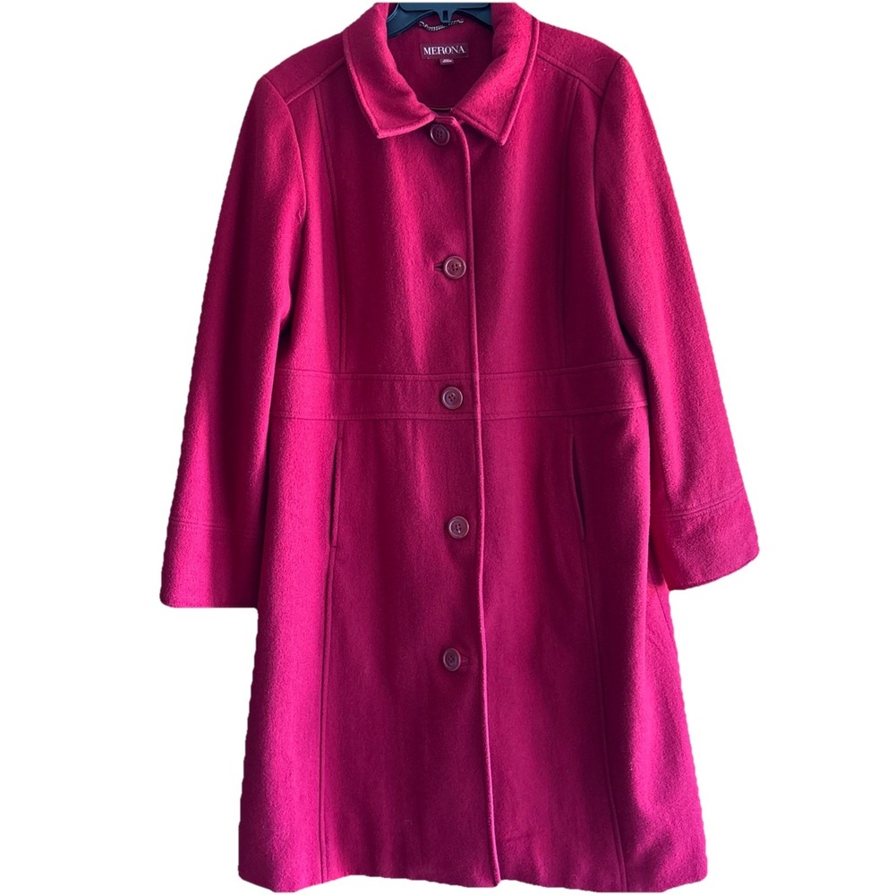 Merona Womens XXL Red Wool Single Breasted Lined Long Peacoat Jacket Pockets